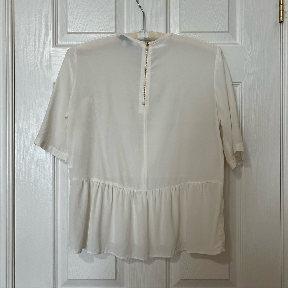 Sandro White Cream Silk Lace Lightweight Flowy Peplum Short Sleeve Blouse - Sz 2 - Picture 7 of 14